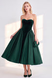 Vestido de veludo de A-Line Strapless Strapless A-Line de Veludo
