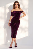 Vestido de cocktail midi veludo midi com bodycon cor cor de bordô
