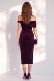 Vestido de cocktail midi veludo midi com bodycon cor cor de bordô