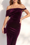 Vestido de cocktail midi veludo midi com bodycon cor cor de bordô