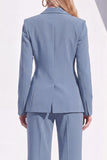 Fatos formais femininos de mangas compridas com entalhe ajustado azul Berlim