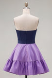 Vestido de Finalistas Roxo Azul-Marinho Roxo A-Line com Folhos e Laço