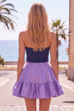 Vestido de Finalistas Roxo Azul-Marinho Roxo A-Line com Folhos e Laço