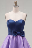 Vestido de Finalistas Roxo Azul-Marinho Roxo A-Line com Folhos e Laço