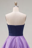 Vestido de Finalistas Roxo Azul-Marinho Roxo A-Line com Folhos e Laço