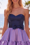 Vestido de Finalistas Roxo Azul-Marinho Roxo A-Line com Folhos e Laço