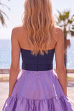 Vestido de Finalistas Roxo Azul-Marinho Roxo A-Line com Folhos e Laço