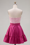 Vestido de Finalistas Roxo Azul-Marinho Roxo A-Line com Folhos e Laço