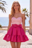 Vestido de Finalistas Roxo Azul-Marinho Roxo A-Line com Folhos e Laço