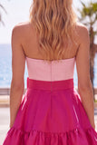 Vestido de Finalistas Roxo Azul-Marinho Roxo A-Line com Folhos e Laço