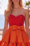 Vestido de Finalistas Roxo Azul-Marinho Roxo A-Line com Folhos e Laço