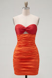 Vestido Curto de Regresso a Casa Vermelho Laranja Sweetheart Ruched Bodycon