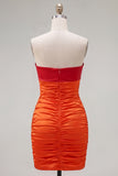 Vestido Curto de Regresso a Casa Vermelho Laranja Sweetheart Ruched Bodycon