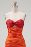 Vestido Curto de Regresso a Casa Vermelho Laranja Sweetheart Ruched Bodycon