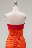 Vestido Curto de Regresso a Casa Vermelho Laranja Sweetheart Ruched Bodycon
