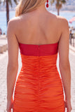 Vestido Curto de Regresso a Casa Vermelho Laranja Sweetheart Ruched Bodycon