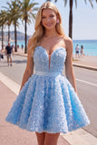 Sweetheart Pink A-Line 3D Floral Vestido Curto de Regresso a Casa com Renda nas Costas
