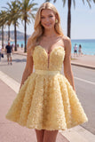 Sweetheart Pink A-Line 3D Floral Vestido Curto de Regresso a Casa com Renda nas Costas