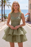 Vestido Amarelo A-Line, decote redondo, camadas, com Pérolas