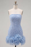 Vestido de Boas-Vindas a Casa Bodycon Sem Alças com Flores 3D
