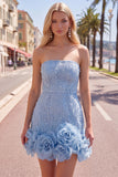 Vestido de Boas-Vindas a Casa Bodycon Sem Alças com Flores 3D