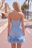 Vestido de Boas-Vindas a Casa Bodycon Sem Alças com Flores 3D