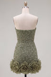 Vestido de Boas-Vindas a Casa Bodycon Sem Alças com Flores 3D