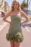 Vestido de Boas-Vindas a Casa Bodycon Sem Alças com Flores 3D
