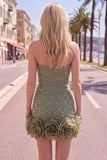 Vestido de Boas-Vindas a Casa Bodycon Sem Alças com Flores 3D