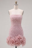 Vestido de Boas-Vindas a Casa Bodycon Sem Alças com Flores 3D