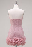 Vestido de Boas-Vindas a Casa Bodycon Sem Alças com Flores 3D