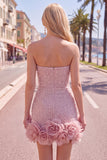 Vestido de Boas-Vindas a Casa Bodycon Sem Alças com Flores 3D