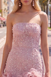 Vestido de Boas-Vindas a Casa Bodycon Sem Alças com Flores 3D