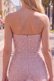 Vestido de Boas-Vindas a Casa Bodycon Sem Alças com Flores 3D