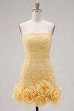 Vestido de Boas-Vindas a Casa Bodycon Sem Alças com Flores 3D