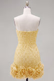Vestido de Boas-Vindas a Casa Bodycon Sem Alças com Flores 3D