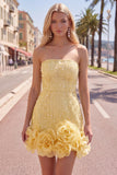 Vestido de Boas-Vindas a Casa Bodycon Sem Alças com Flores 3D