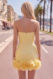 Vestido de Boas-Vindas a Casa Bodycon Sem Alças com Flores 3D