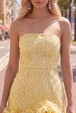 Vestido de Boas-Vindas a Casa Bodycon Sem Alças com Flores 3D