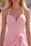 Vestido de Finalistas Azul, Bodycon Bodycon, com camadas e franzados, com flor 3D