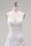 Vestido de Finalistas Azul, Bodycon Bodycon, com camadas e franzados, com flor 3D