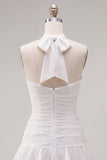 Vestido de Finalistas Azul, Bodycon Bodycon, com camadas e franzados, com flor 3D