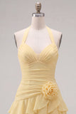 Vestido de Finalistas Azul, Bodycon Bodycon, com camadas e franzados, com flor 3D
