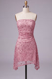 Vestido curto de regresso a casa, curto de finalistas Dusty Rose, sem alças, Dusty Rose Bodycon