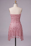 Vestido curto de regresso a casa, curto de finalistas Dusty Rose, sem alças, Dusty Rose Bodycon