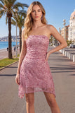 Vestido curto de regresso a casa, curto de finalistas Dusty Rose, sem alças, Dusty Rose Bodycon