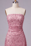 Vestido curto de regresso a casa, curto de finalistas Dusty Rose, sem alças, Dusty Rose Bodycon