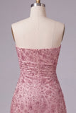 Vestido curto de regresso a casa, curto de finalistas Dusty Rose, sem alças, Dusty Rose Bodycon