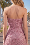 Vestido curto de regresso a casa, curto de finalistas Dusty Rose, sem alças, Dusty Rose Bodycon
