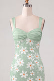 Lantejoulas Bodycon Florais Verdes Tiras Grossas Vestido Curto de Regresso a Casa